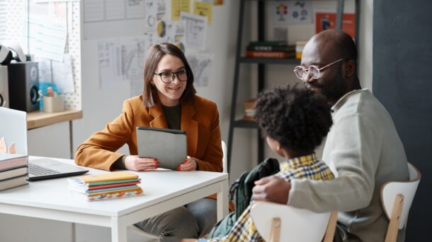 Professional having meeting with family